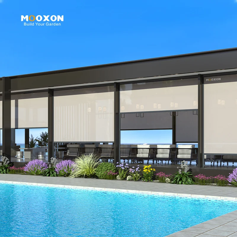 

High Quality Outdoor Zip Screen Blinds Motorized Waterproof Sun Shading Blackout Thermal Insulation Blinds for Pergola
