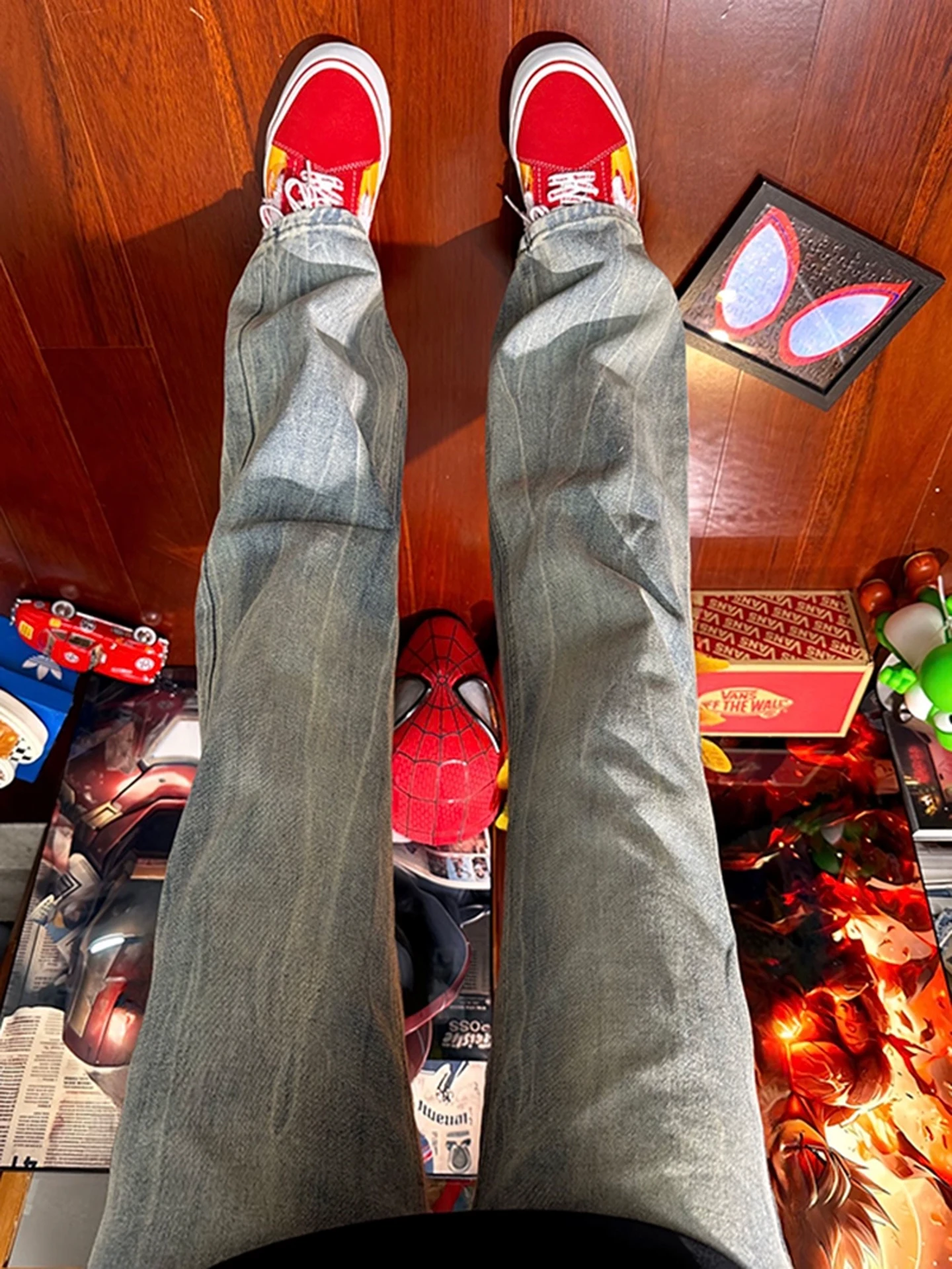 

Retro Blue American High Street Flared Straight Leg Jeans Men's Style Autumn Vibe Slimming Tapered Denim Pants Youth Trend