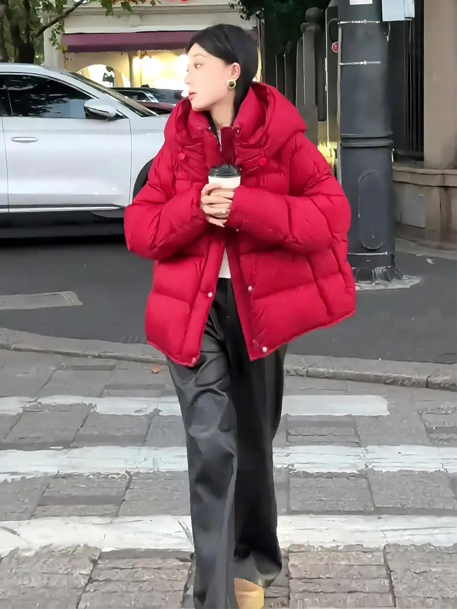 

Women's ort Thiened White Du down Puffer Jaet Winter Coat Hooded Dstring Warm Trendy Commute Sle 2024 New Arrival