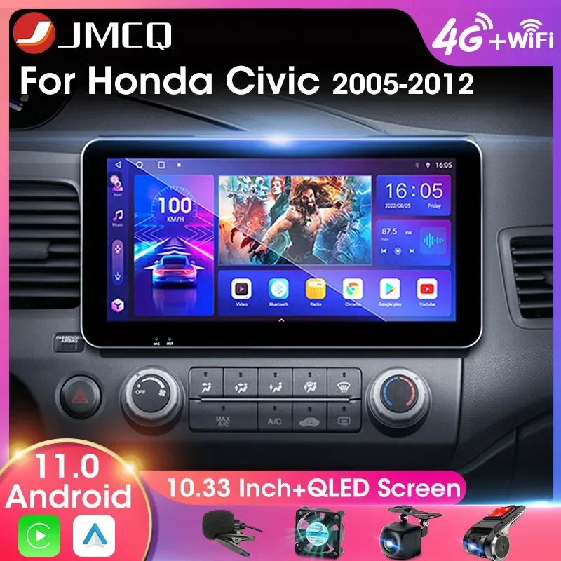 

JMCQ 2Din 10.33 Inch Widescreen Car Radio Multimedia Video Player For Honda Civic 2005-2012 QLED Screen Carplay Android Auto