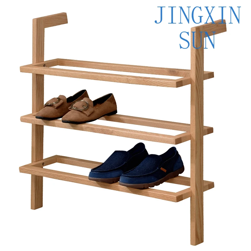 Multi-layer simple household mop Japanese multi-functional black walnut rack entrance shoe rack