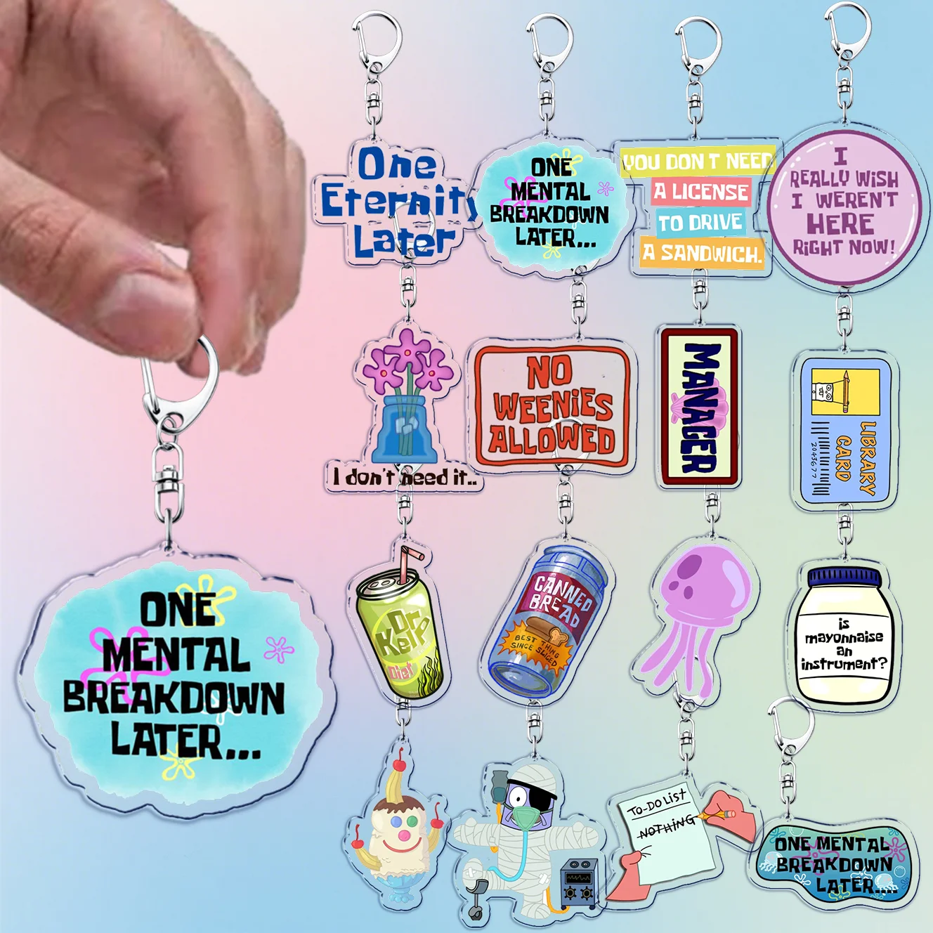 Funny Quote One Eternity Later Keychains Accessories Bag Charms Cute Anime Jellyfish Fish Acrylic Key Ring Fans Gifts