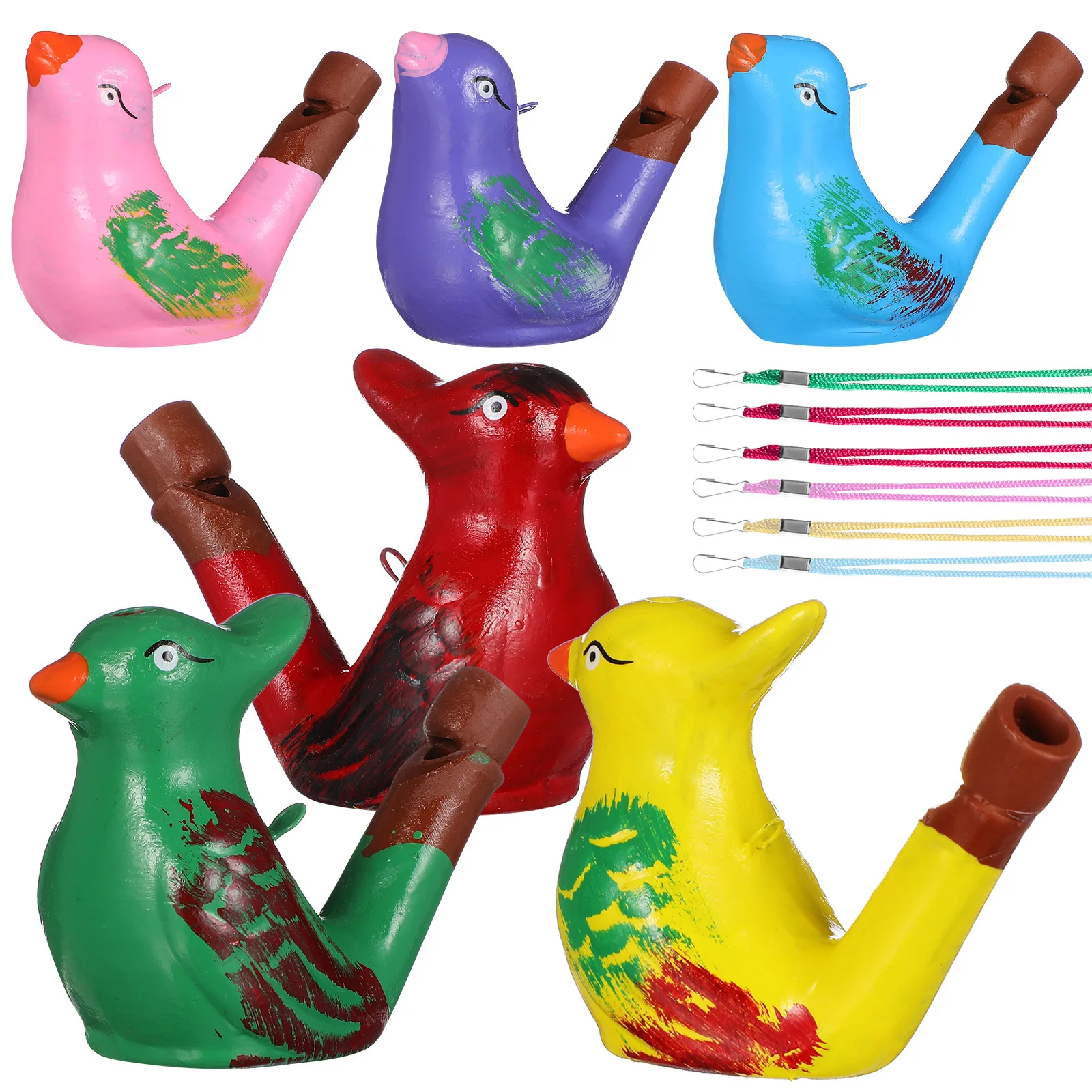6 stuks keramische cartoon vogel waterfluitjes educatieve muzikale fluitjes met draagkoord voor kinderen buitenshuis vogelfluit