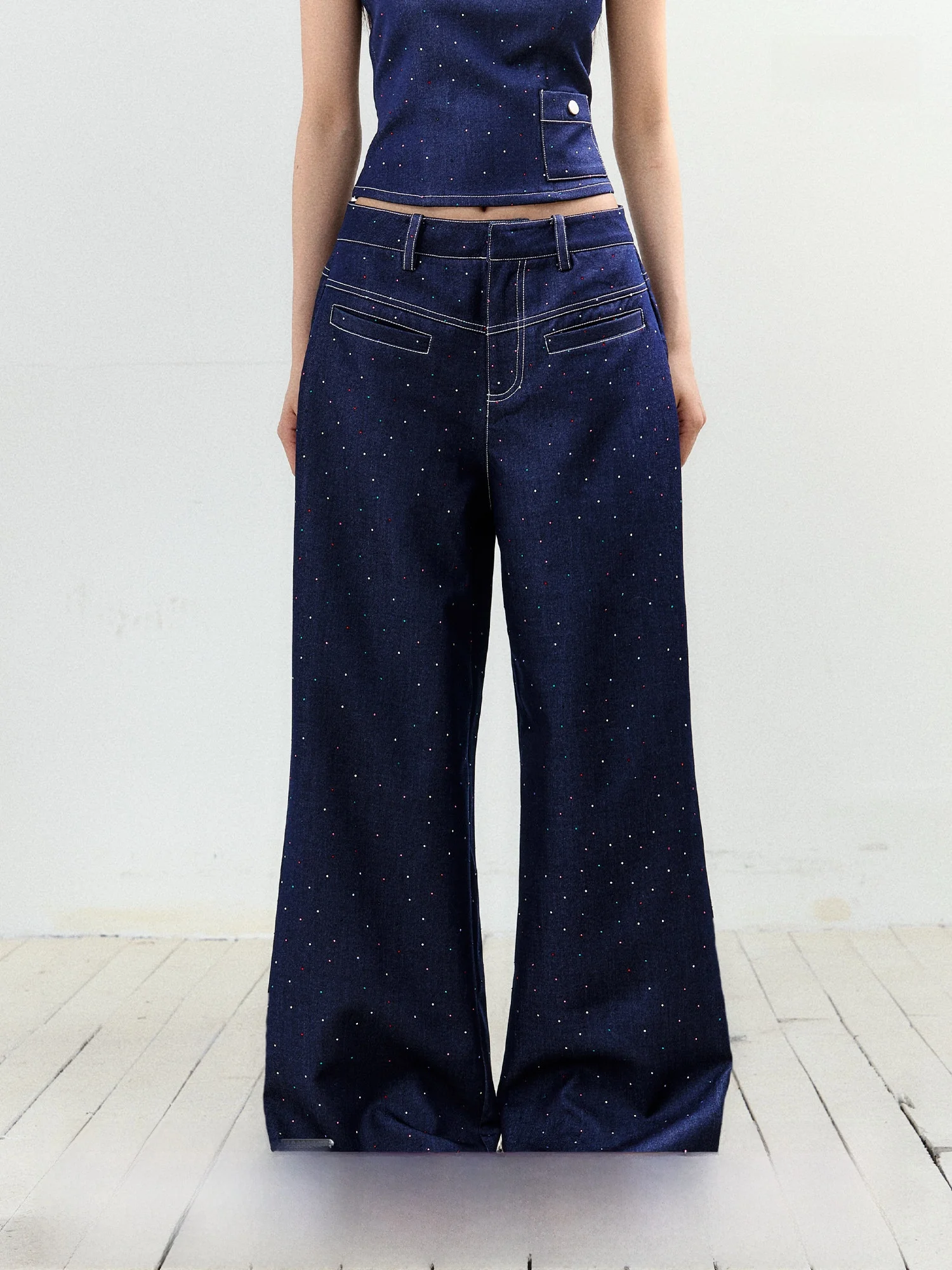 

AGAM Original Heavy Work Color Diamond Small Fraance Sle Jeans Women's Bright Line Color Contrast Design Loose Straight L...