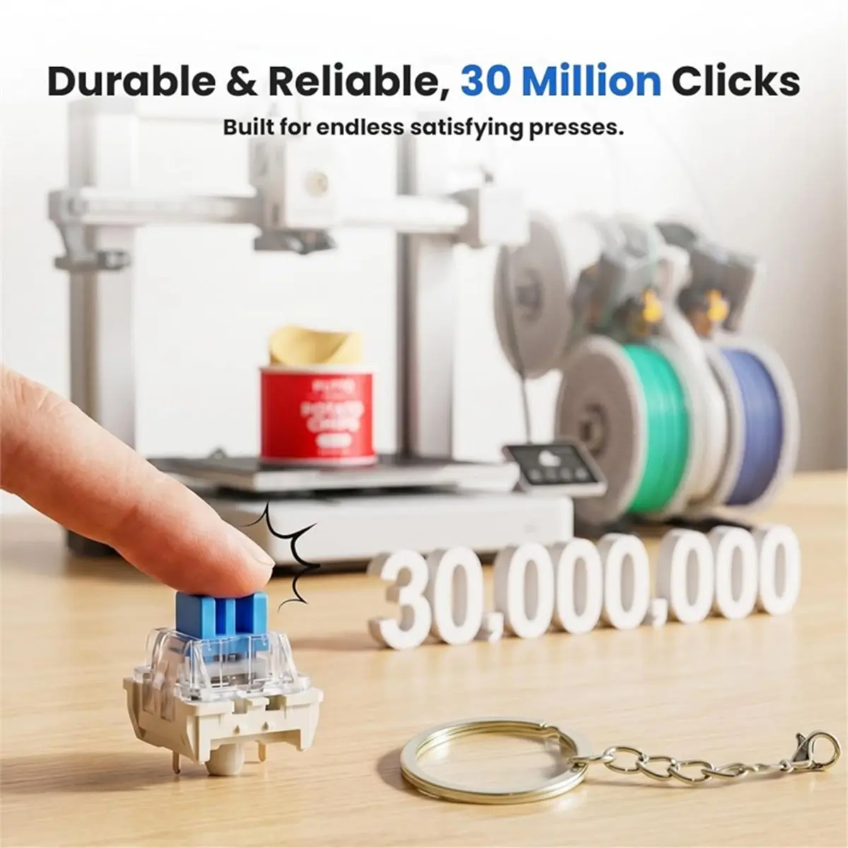 36 Keyboard Clickers for 3D Prints, Strong Tactile Bump, 3-Pin Mechanical Keyboard Switches Extra 10PCS Metal Keychain