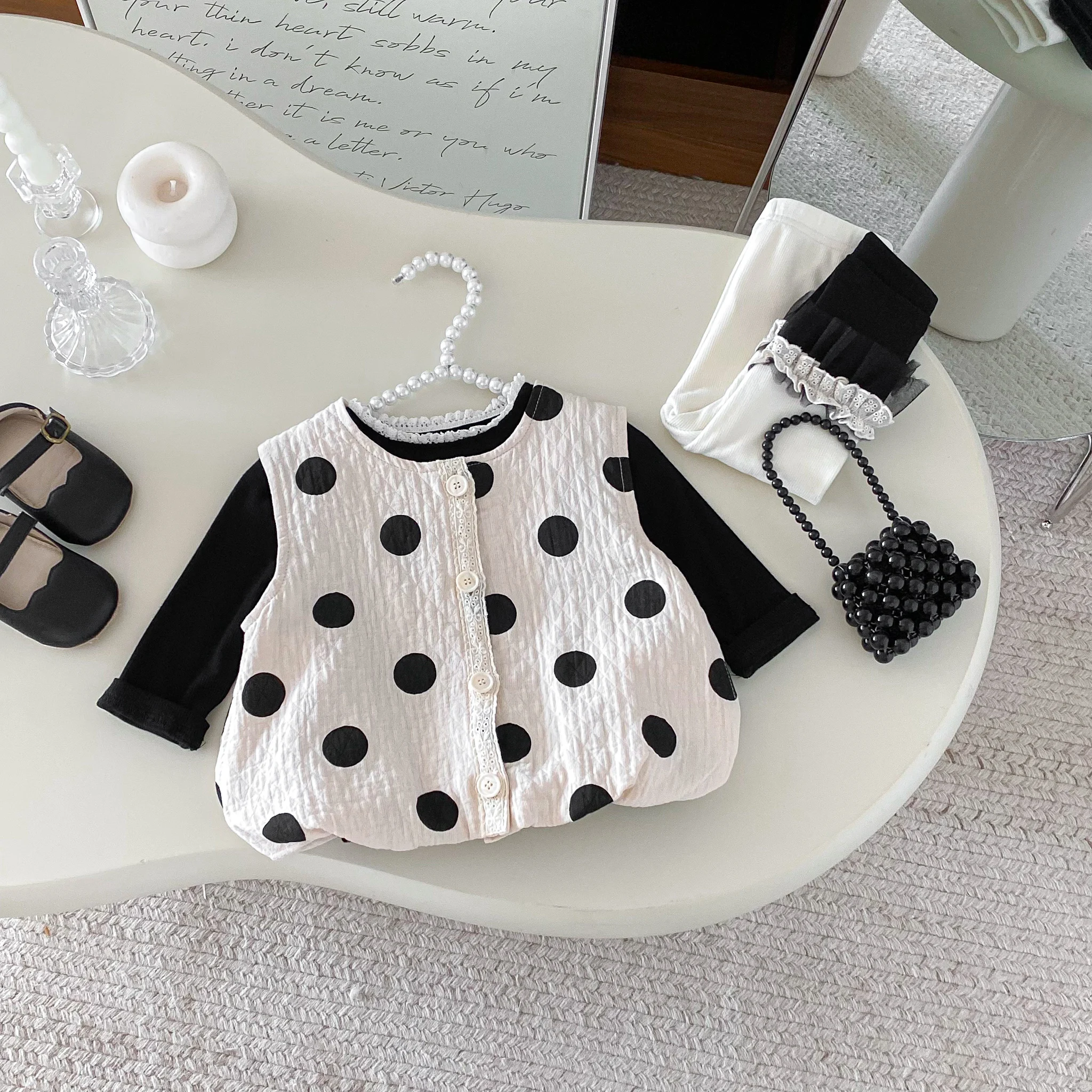 Girls' Spring/Autumn Korean-Style Polka Dot New Trendy Top - baby Style Sleeveless Cardigan Jacket