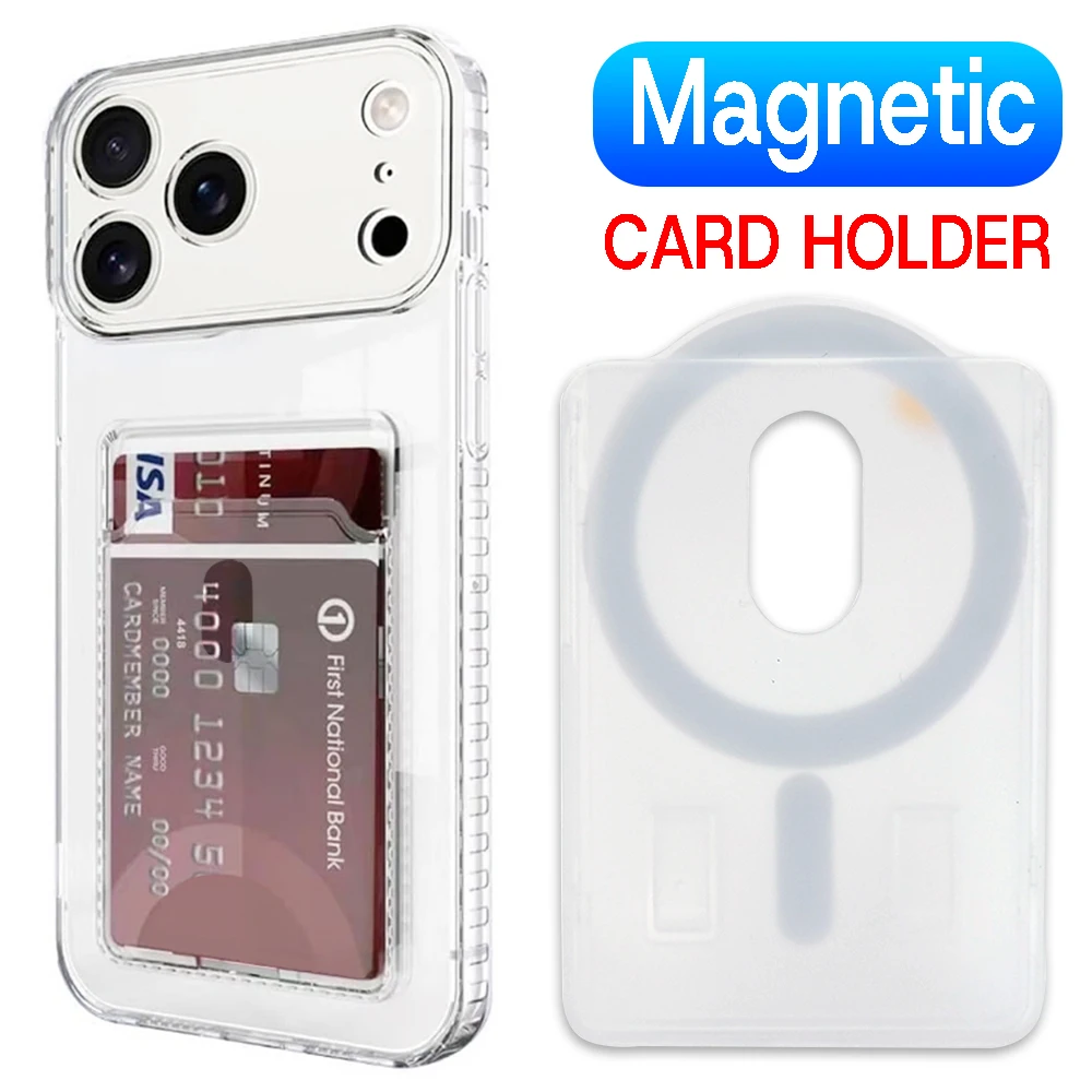 Прозрачный чехол для магнитной карты для держателя карт Magsafe, чехол-кошелек, прозрачная подставка для ПК, чехол для телефона с картой IPhone, адсорбционный чехол