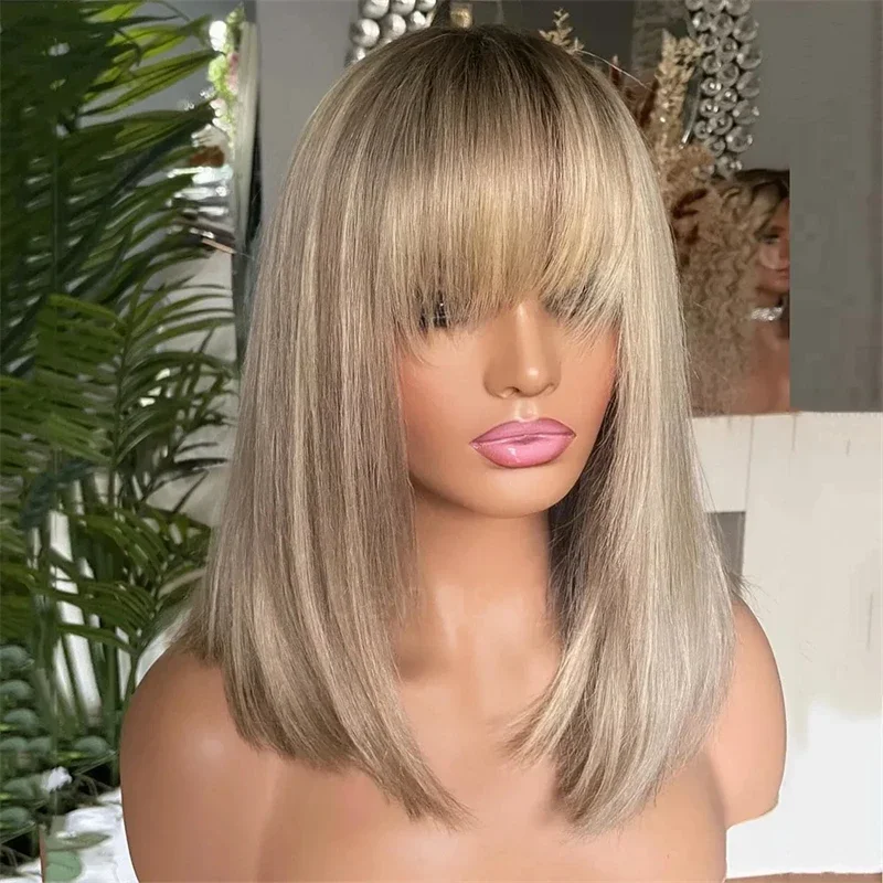 Glueless Fashion Highlight Blonde Soft Natural 18inch 180 Density Straight HD lace front wig, suitable for women Heat Resistant