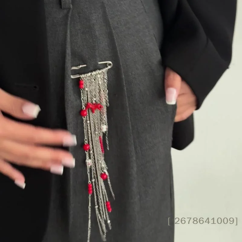 ⚑Exaggerate Long Tassel Chain Brooches Women Beaded Pendant Multi-layer Chain Multi Functional Fixed Pin Pants Clothes Decor