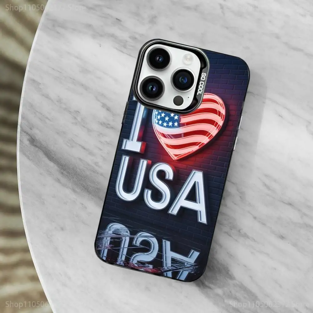 حافظة هاتف Flag Art Cool Americans لهاتف iPhone 11,12,13,16,14,15, Mini, Pro,XS,MAX غطاء أسود غير لامع مقاوم للصدمات