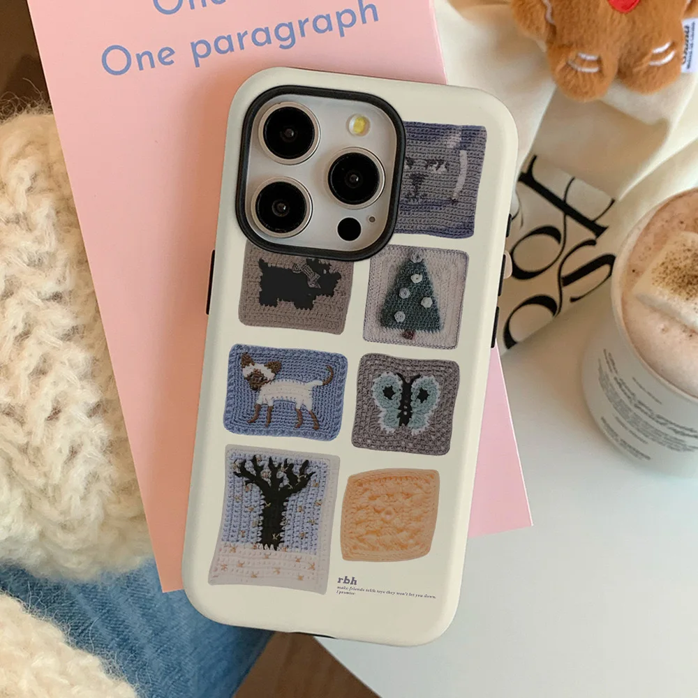 Animal Knitting Museum Cute Phone Case for IPhone 16 15 14 13 12 11 Pro Max Plus Luxury Double-layer Back Cover