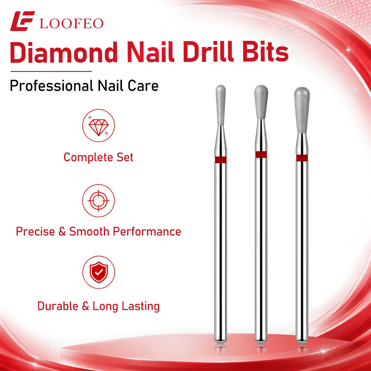 3Pcs Reverse Pear Diamond Nail Drill Bit Set for Nail Prep Dead Skin Remover Cuticle Cleaner Fine Grit 3/32 Inch Nail Bit Sets