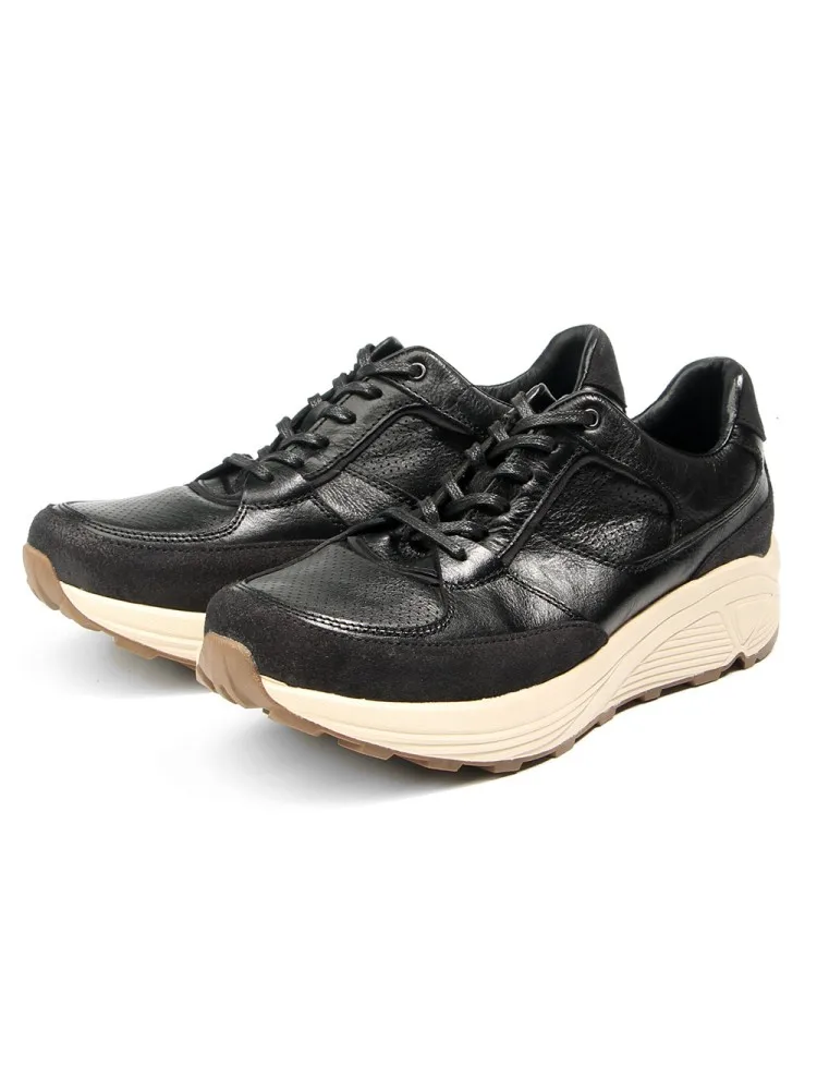 Vintage Mens Outdoor Running Shoes Thick Platform Lace Up Cowhide Genuine Leather Sport Shoes Low Cut Jogging Training Sneakers