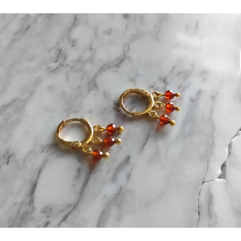 Pendientes granate naranja chapado en oro de 14 quilates: Pendientes colgantes con piedras preciosas