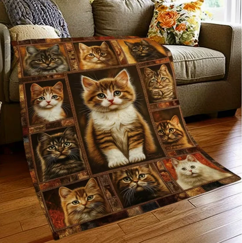 Cozy Cat-Themed Flannel Throw Blanket - Soft, Warm & Versatile for Naps Camping Travel Home Decor - Perfect Gift for Cat Lovers