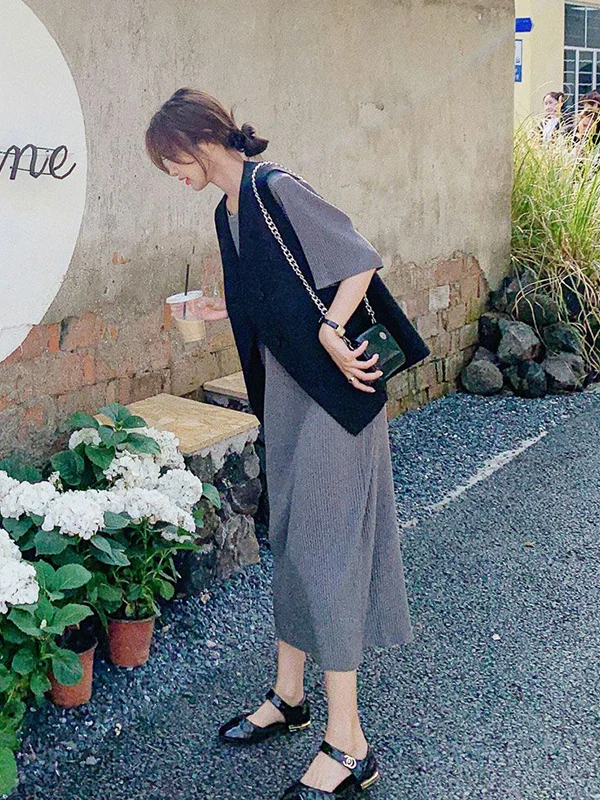 

plus Size 300 Pounds Women's Loose round Neck Dress Summer Versatile Short Sleeve Long Dress Korean Style A-Line Skirt