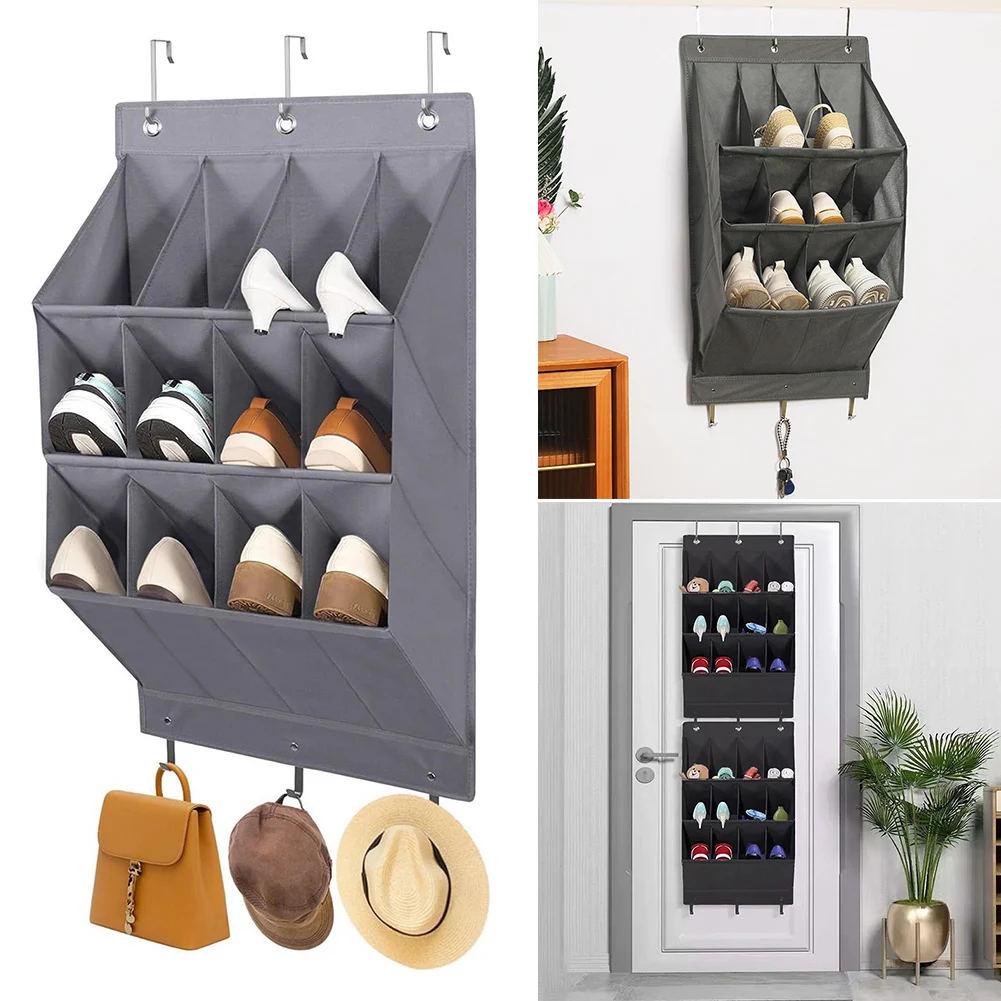 

11/12 Grids Wall-mounted Pocket Storage Hanging Bag Shoe Sundries Organizer Rack with Bedroom Bathroom Door Behind Closet Holder