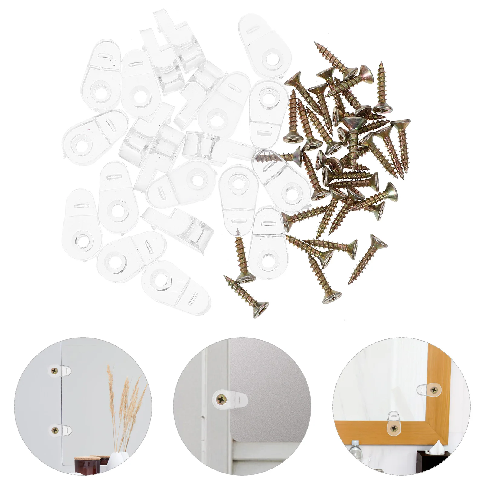

20Pcs Glass Door Clips Firm Grip for Mirror Mounting on Walls Substrates Heavy Duty Brackets for Furniture Display Stands