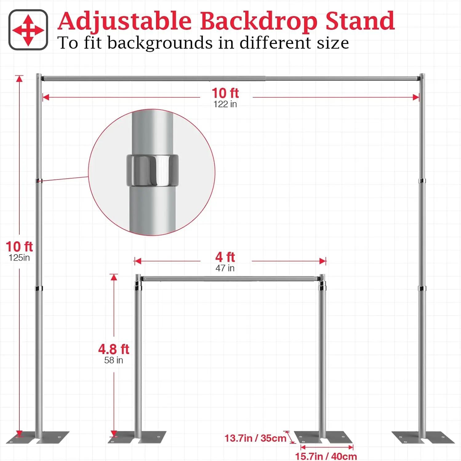 Drape Backdrop Stand Kit, Backdrop Stand Heavy Duty 10ftx10ft, verstellbarer Metallrahmen für Hintergrund, Hintergrundständer