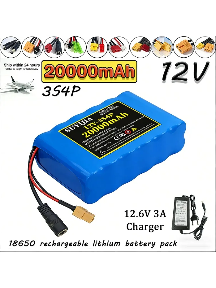 12V 20ah Akku 18650 20000mAh 40A BMS Orline Lithium-Ionen-Akku mit hoher Kapazität XT60 DC5521 400W Hochleistungs-Motorradlicht
