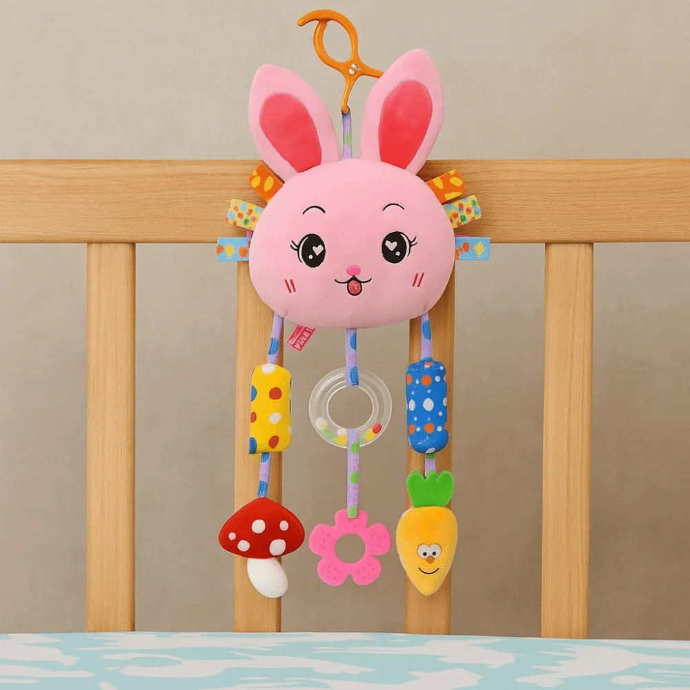 Design bonito chocalho do bebê brinquedos agarrar habilidade treinamento material de pelúcia carrinho pendurado brinquedos sino brinquedos animais de pelúcia