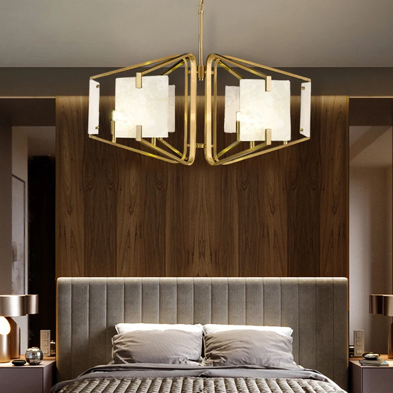 

Luxury Marble Ceiling Chandeliers New Led Copper Lustres Modern Hanging Lamps Home Decoration Lights For Living Room Decor