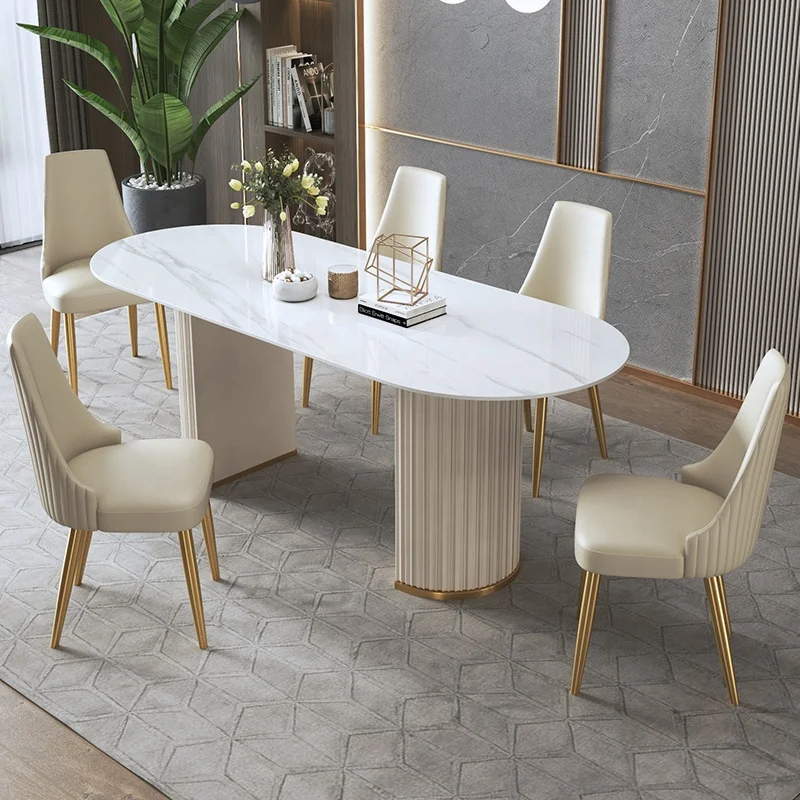#Luxury Dining Table Set Restaurant  Set 6 Chair Oval Modern Marble