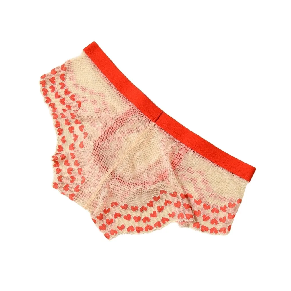 Sexy Hot Men's Sheer Mesh Briefs Panties Fashion Heart Pattern Bulge Pouch Triangular Underwear Ultrathin Underpants