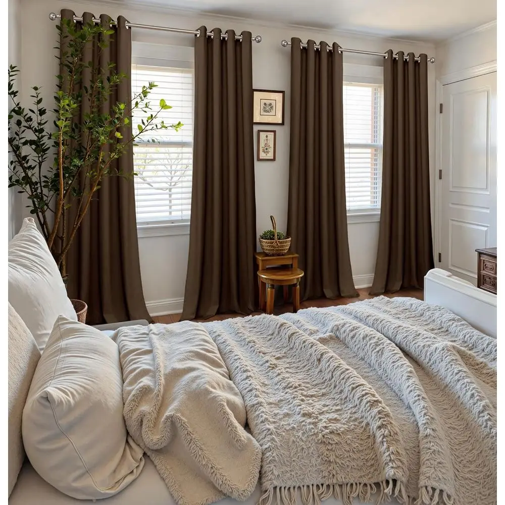 ستارة مخملية بنية داكنة معزولة حراريًا 90، مجموعة من لوحتين لغرفة المعيشة، باب منزلق، خصوصية غرفة النوم