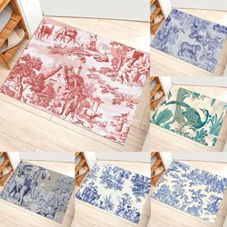 Custom Classic French Toile De Jouy Floor Mat Graphic Printed Flannel Doormats for Bathroom Kitchen Entrance Carpet Home Decor