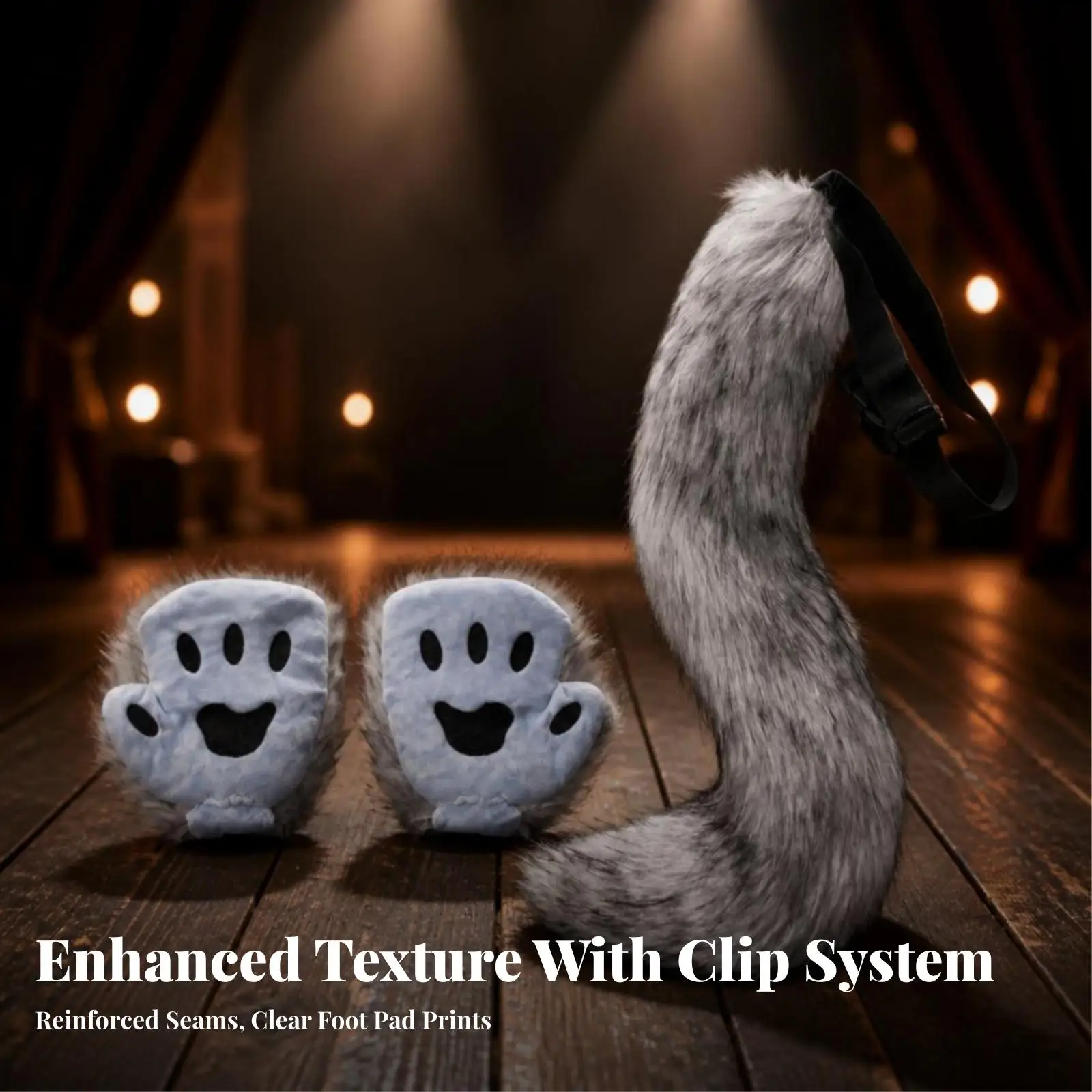 Plush Fox Tail with Adjustable Belt and Paw Gloves for Furry Costume Cosplay Stage Performance Party