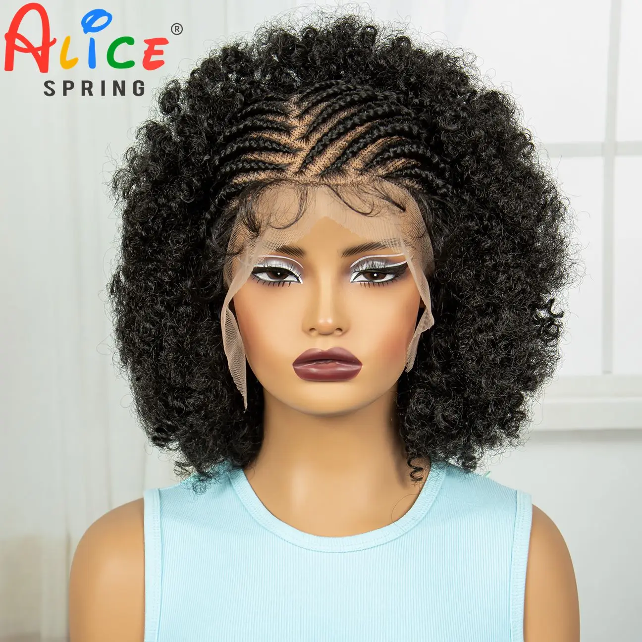 Full Lace Afro Kinky Curly Braided Wigs Lace Front Braids Wigs Synthetic Cornrow Braided Lace Wig With Baby Hair for Black Women