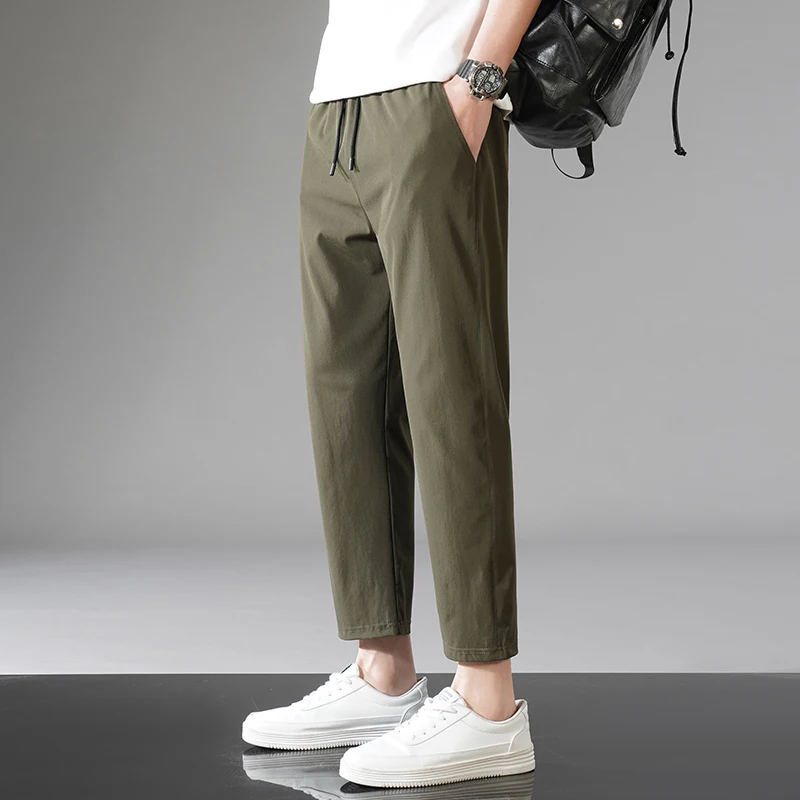 Summer Men's Casual Pants 2024 New Breathable Jogging Fitness Ice Silk Sports Pants Simple Solid Color Straight Leg Pants
