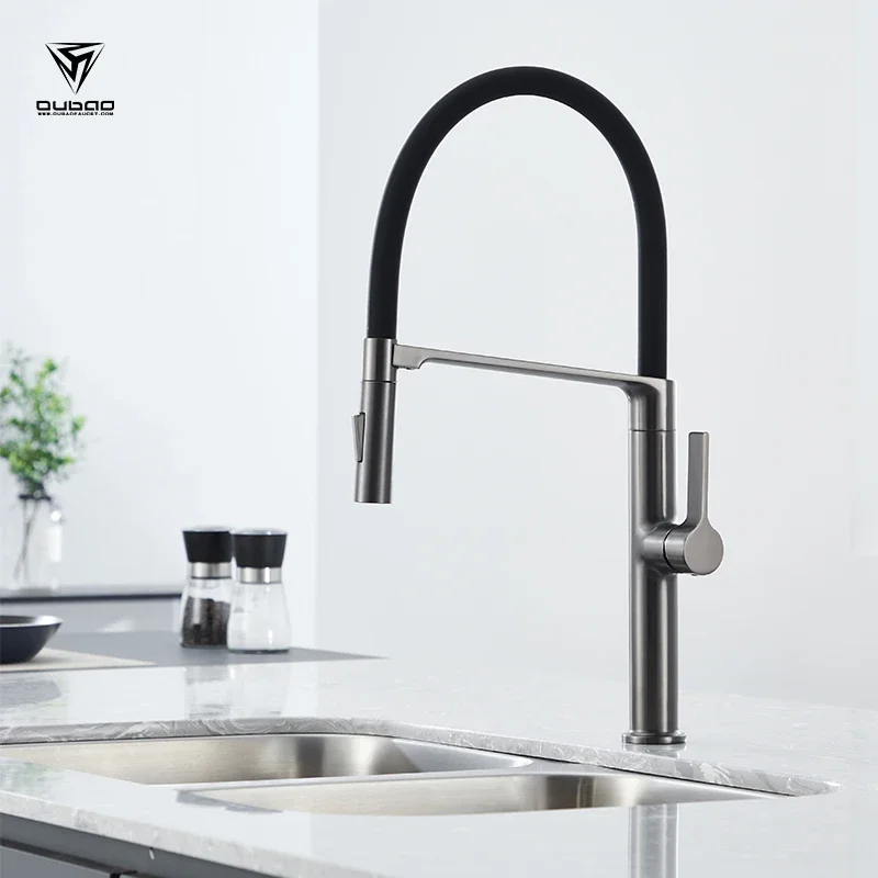 360 Brass Deck Mounted Black Single Handle 2 Hole Pull Out Kitchen Faucet Kitchen Sink Faucet