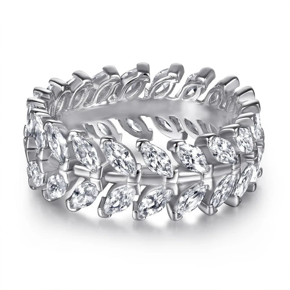 

S925 pure silver plated 18K gold PT950 platinum diamond full diamond leaf ring, horse eye leaf diamond ring, high-end feel