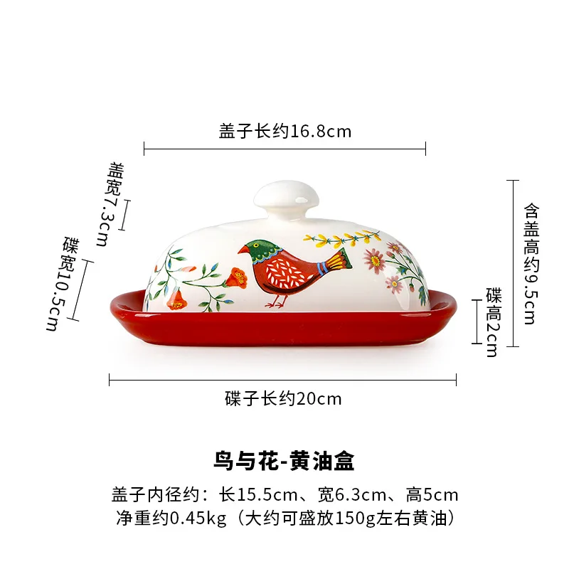 Hand Drawn Ceramic Butter Dish with Lid Farmhouse Butter Plate Tray with Cover, Vintage Cheese Container Holder for Kitchen