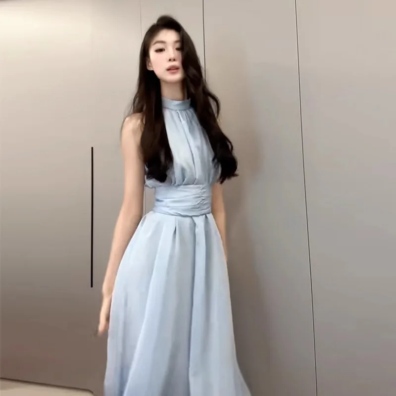 Vestidos sin mangas para mujer Y2K rosa primavera bohemio crochet bloqueo vestido esponjoso floreciente naturaleza personalidad único suave elegante