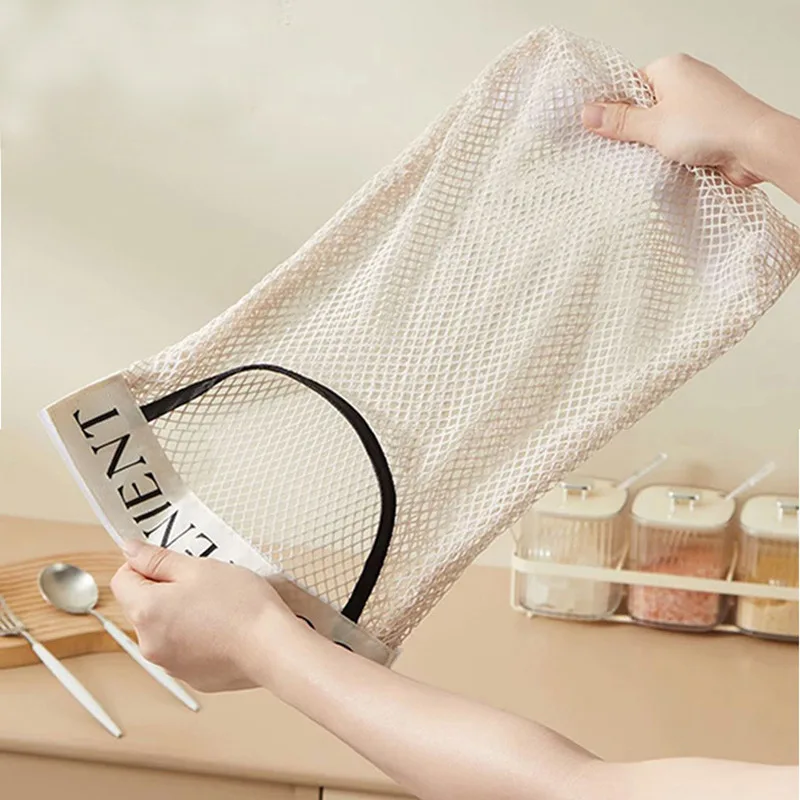 Wall Mount Mesh Storage Bag Garbage Bag Holder Plastic Shopping Bags Dispenser Sundries Bag Net Storage Grocery Bag Organizer