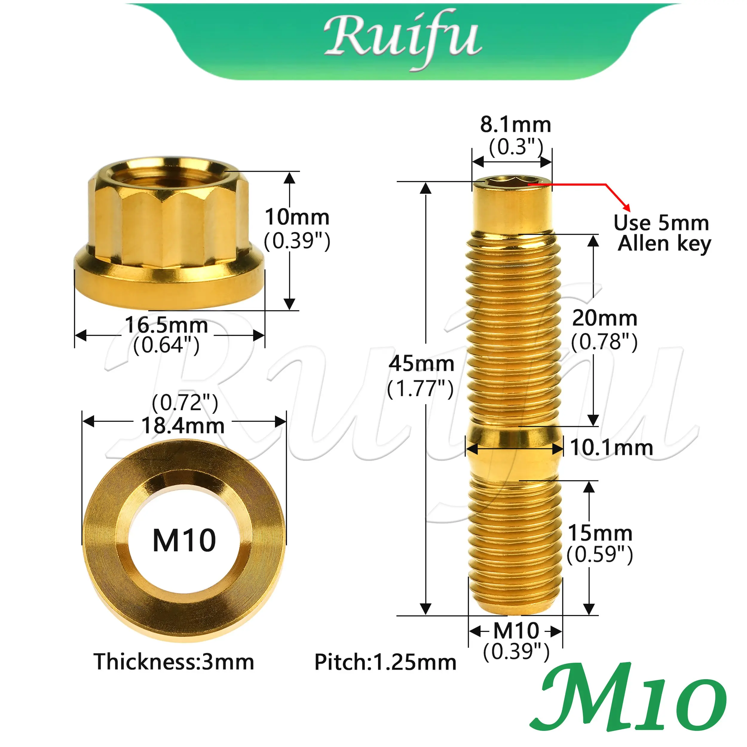 Ruifu チタンボルト 6/20 個 M8 M10 ピッチ 1.25 六角ネジフランジヘッド 12 ポイントナットフラットワッシャーセットオートバイ用