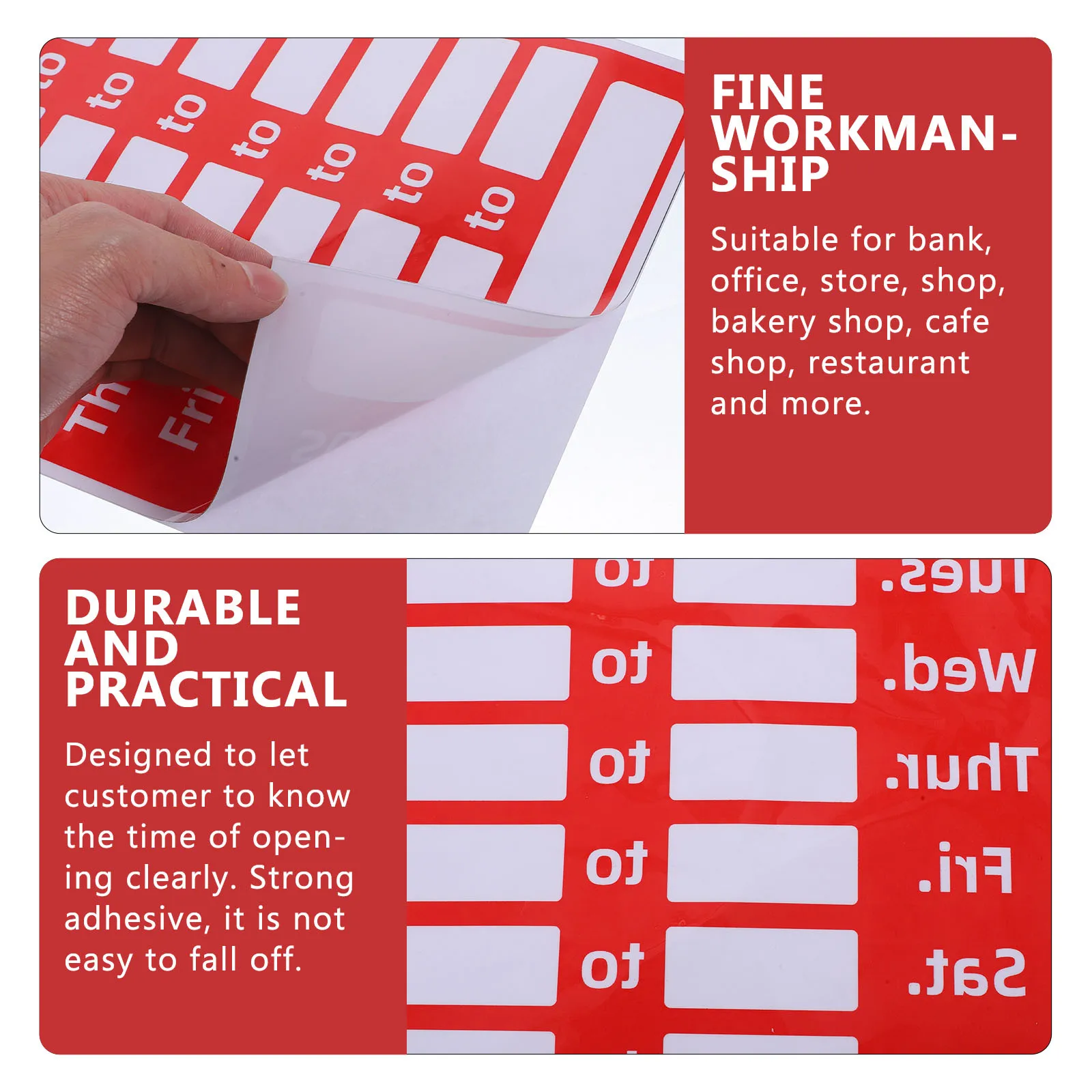 Знаки открытия, клейкие перезаписываемые наклейки для деловых часов, практичные для банковских пекарни, знак часов