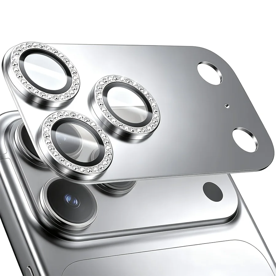 Strass-Glitzer-Kameraobjektivschutz für iPhone 18 Pro Max, Aluminiumrahmen, 9H gehärtetes Glas, vollständige Abdeckung, kratzfest, benutzerfreundlich – Detail 9