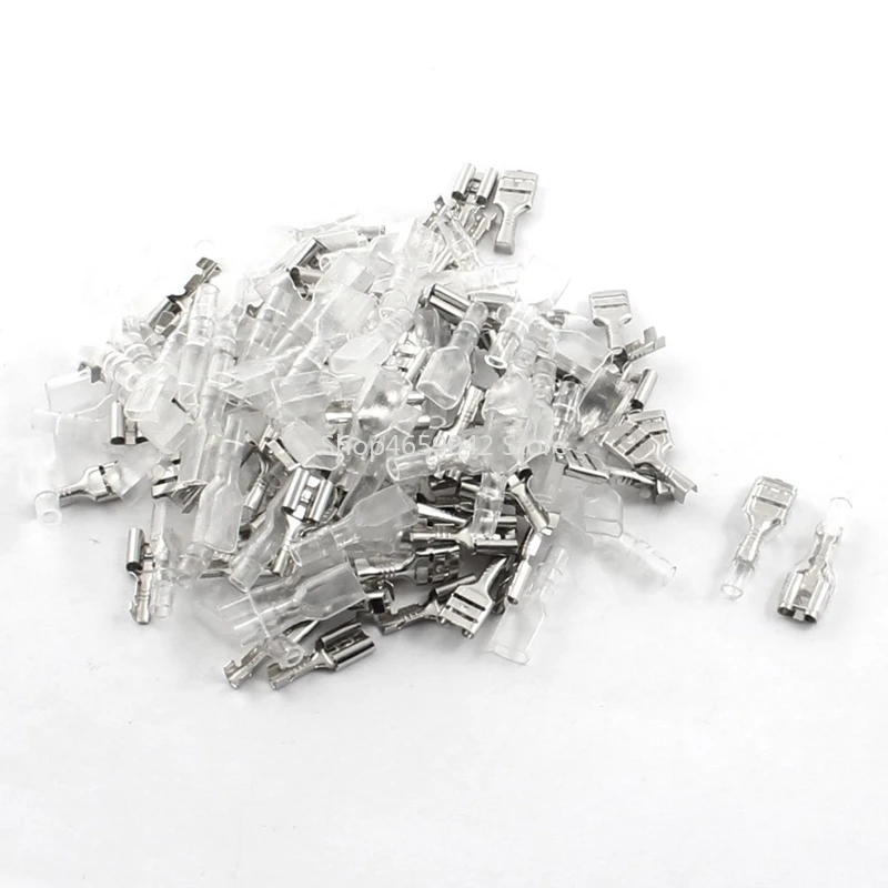 100PCS/50Pairs 6.3mm Female Spade Crimp Terminals Electrical Insulating Sleeve Wire Wrap Connector