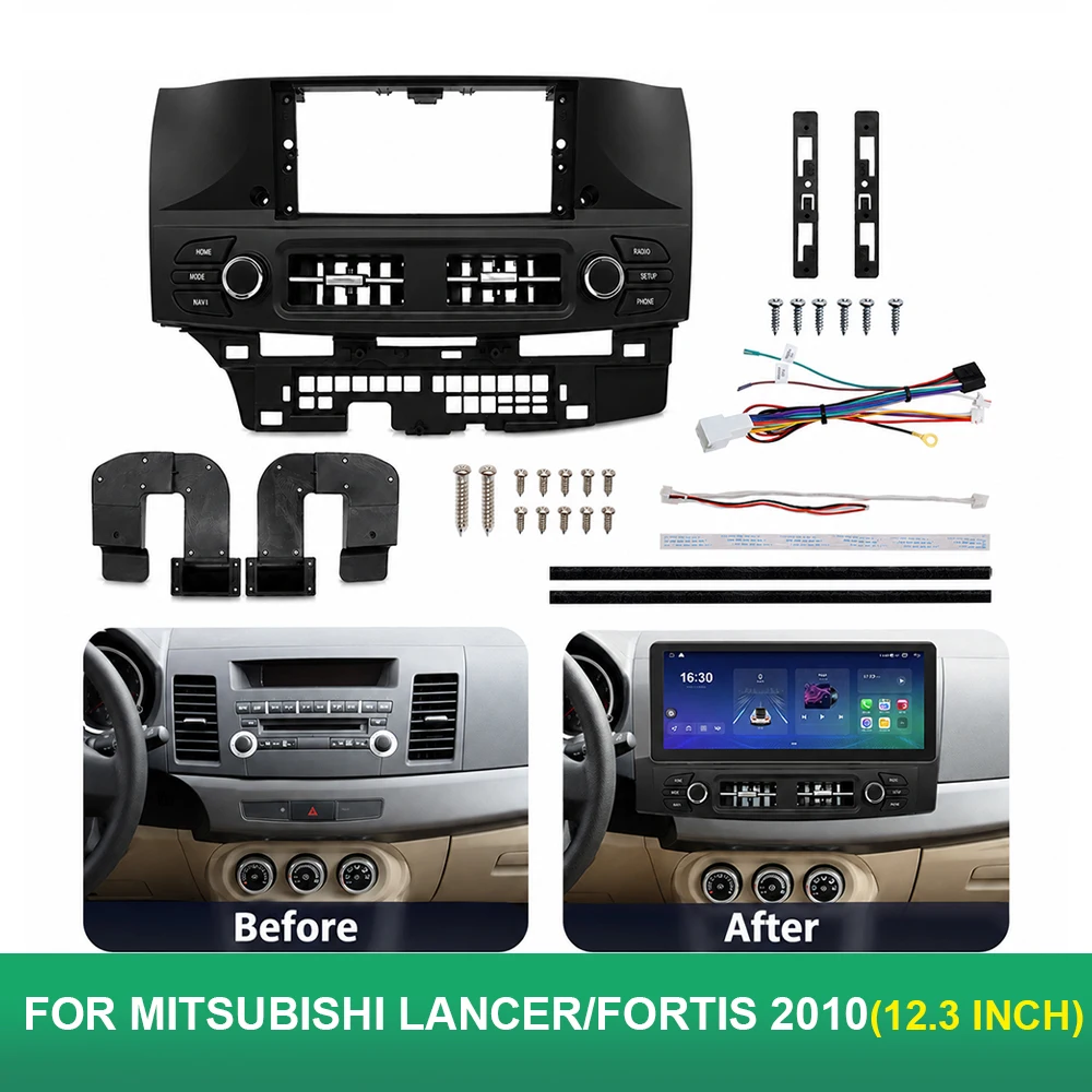 For Mitsubishi Lancer Fortis 2010 12.3 Inch Car Radio Fascia Frame Dashboard Stereo Installation Panel Trim Kit