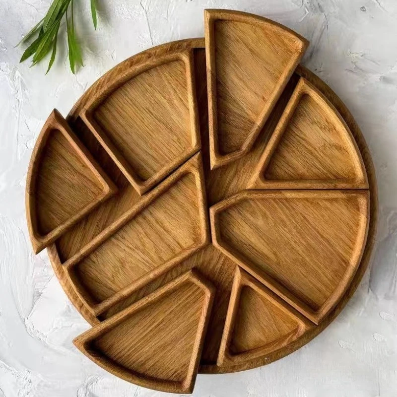 Divided Wood Serving Tray Rustic Charcuterie Board with Handles for Cheese Breakfast Snacks Creative Kitchen Dining Platter