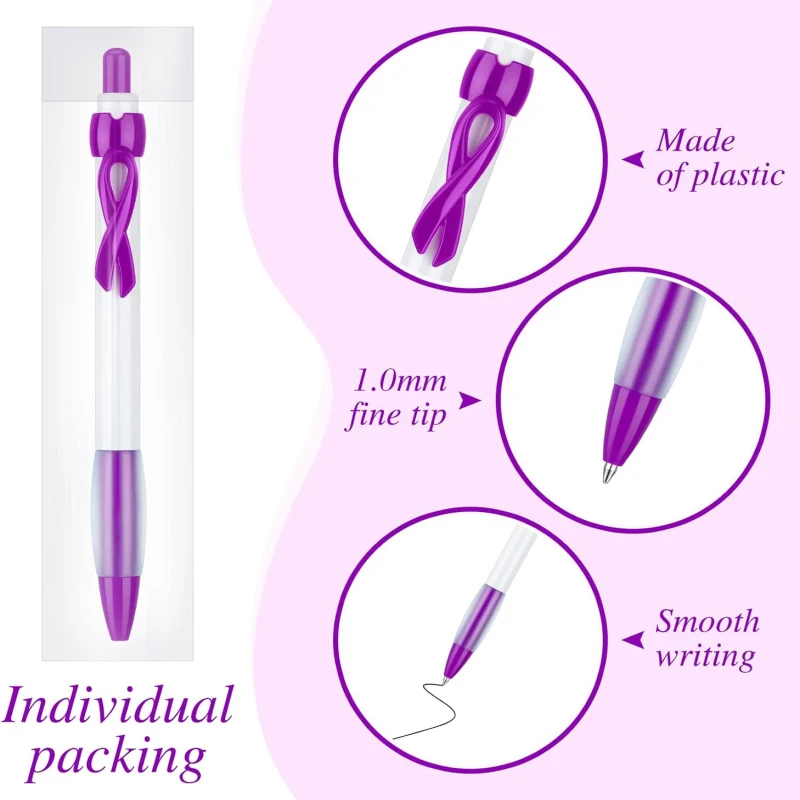 30 Pcs Cancer Awareness Ribbon Pen Colorful Ribbon Retractable Pens Retractable Gel Roller Ball Pen, For Women Charity Events