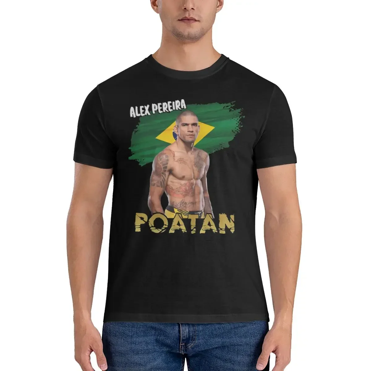 

Men T-Shirts Poatan Vintage Pure Cotton Tees Short Sleeve Alex Pereira Poatan Fighting Athlete T Shirts O Neck Clothing Party