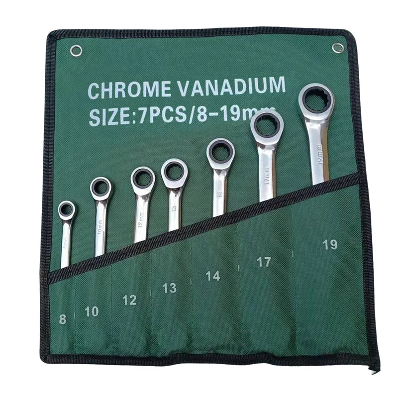 Dual-Purpose Ratchet Wrench 7-Piece Set In Cloth Bag Mirror Wrench Open End Wrench