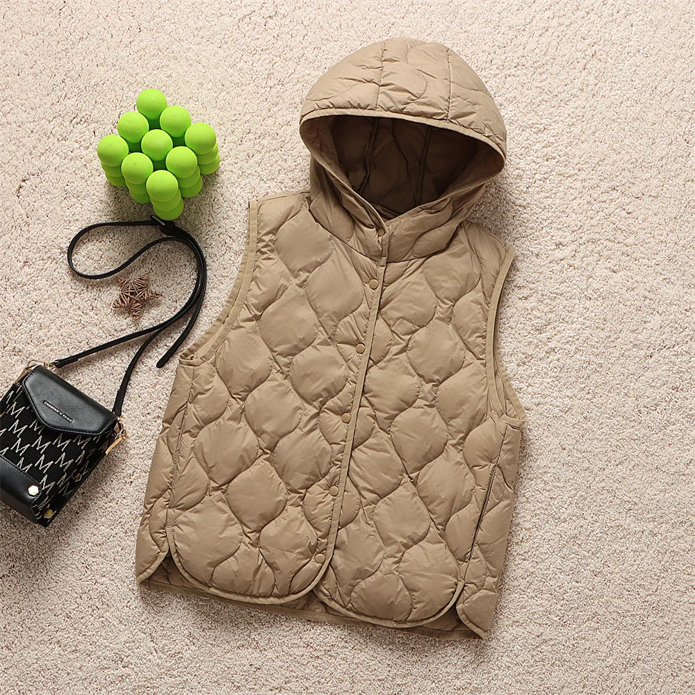 Fashion Lightweight Hooded Down Vest Woman Short Slim Fit Warm Winter Puffer Waistcoat Women Gilet Single Breasted VT-335
