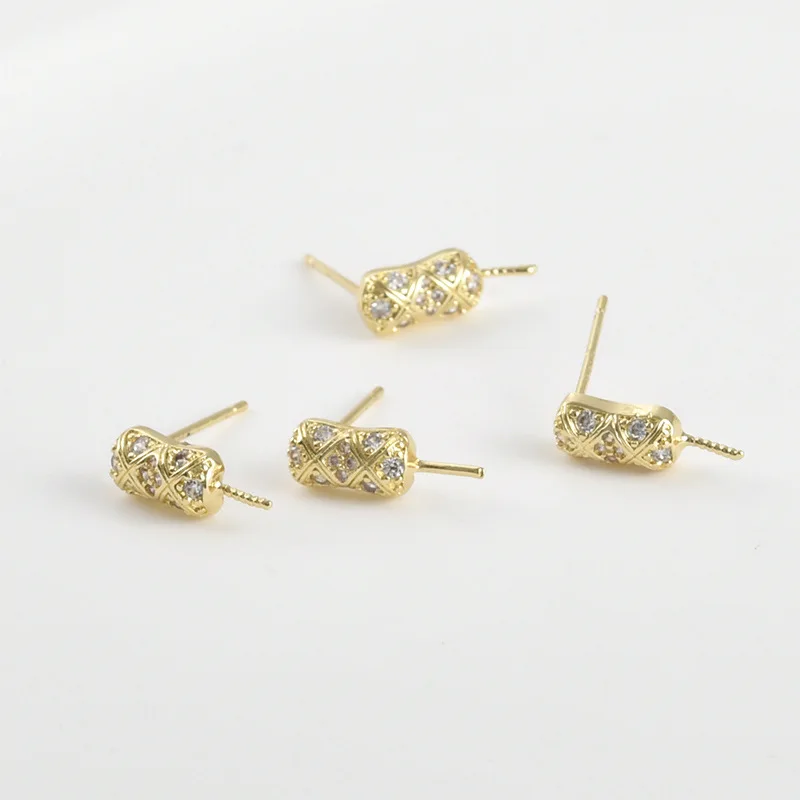 

6 пар 9x5 мм DIY ювелирные аксессуары CZ цирконий серьги-гвоздики основа с штифтовым разъемом для женщин жемчуг камень изготовление сережек