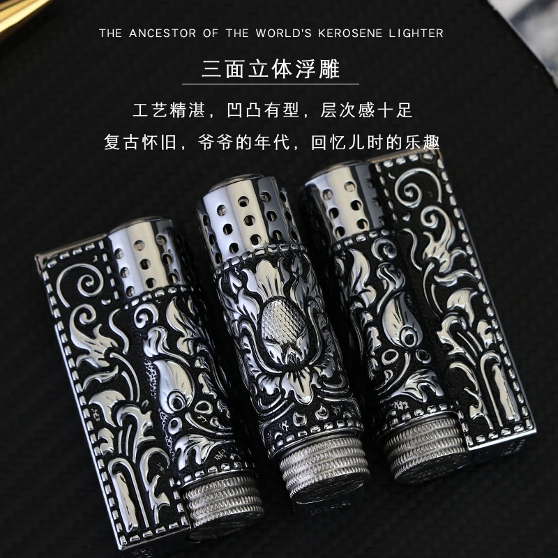 IMCO-Original Gasoline Lighter Windproof Retro Armor Lighter Zinc Alloy Cover Stainless Steel Oil Cigarette Lighter 6700